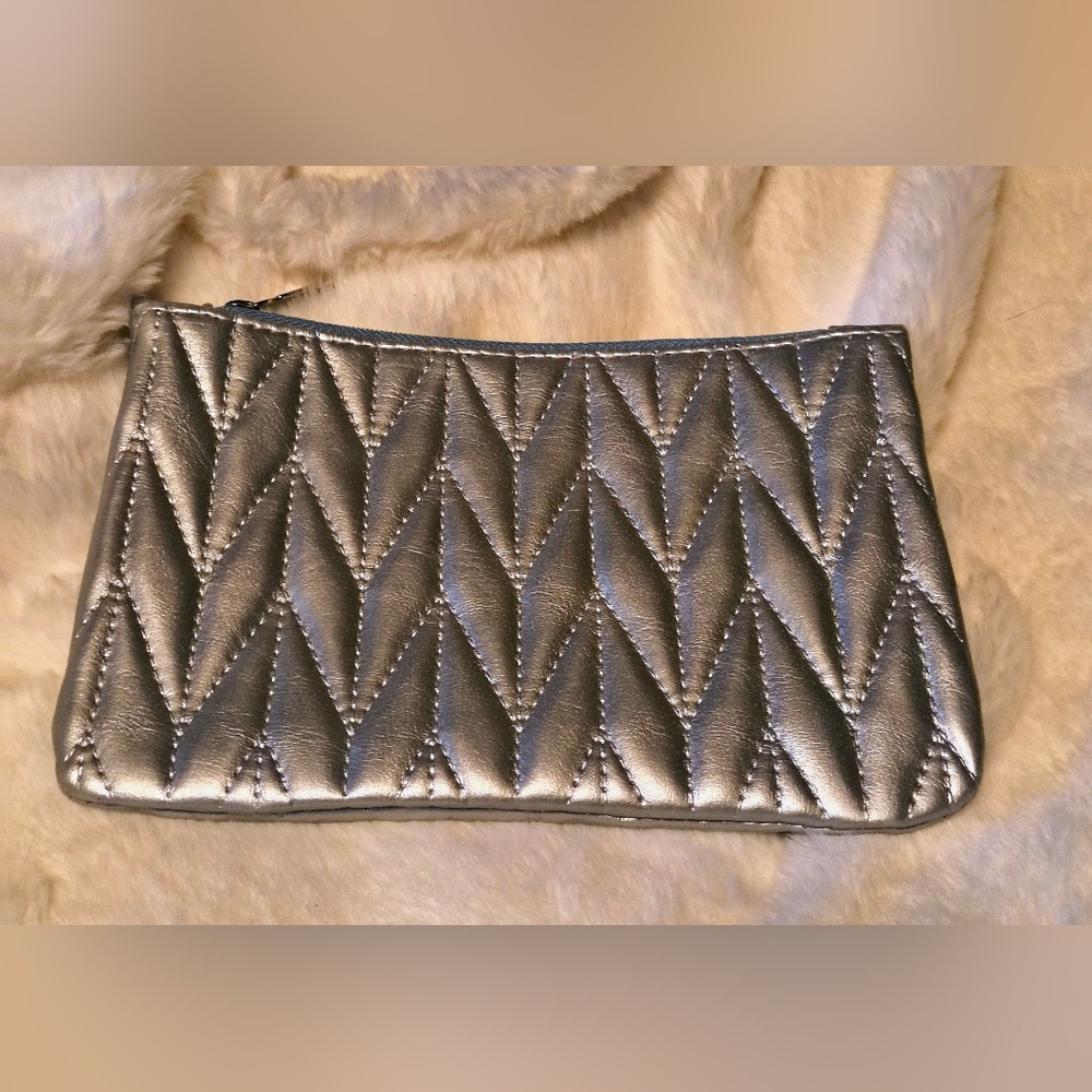 Ipsy Silver Quilted Cosmetic Bag